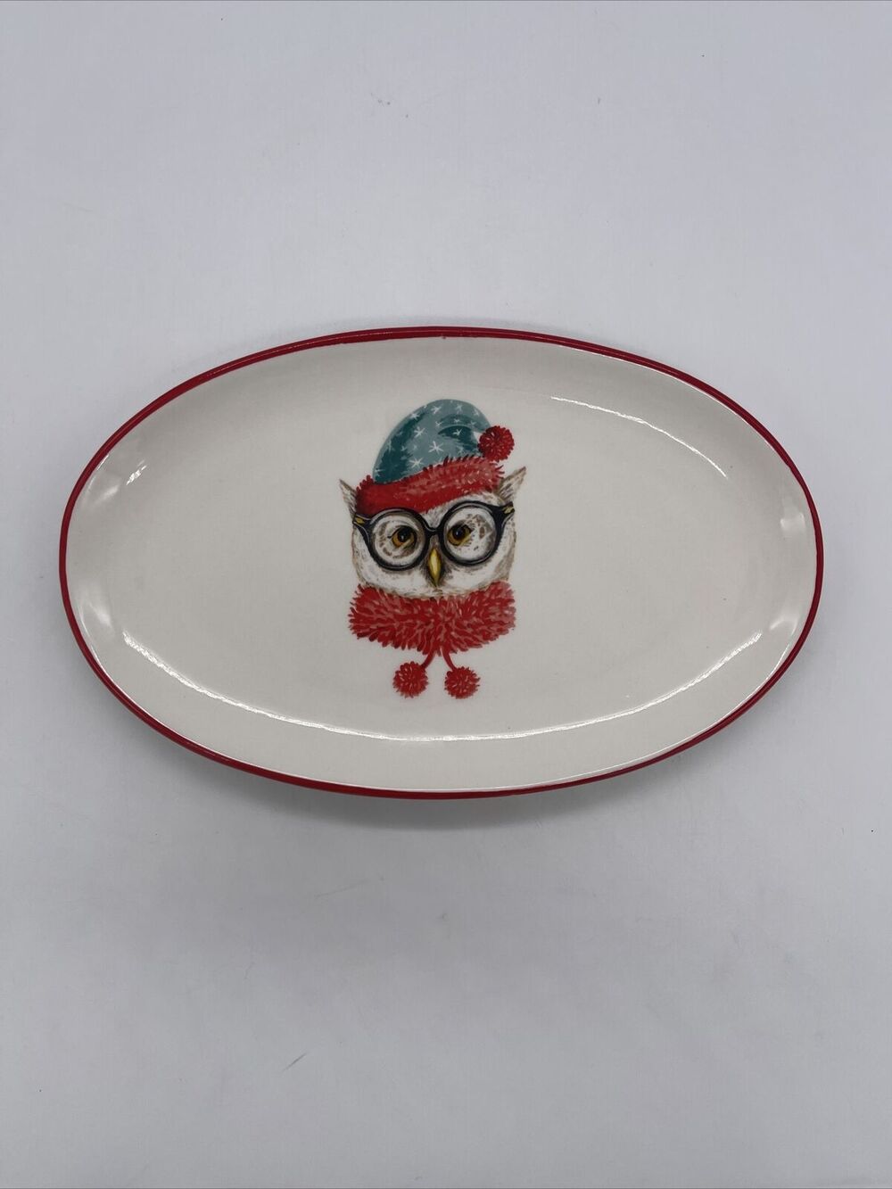 ANGELA STAEHLING Sketchbook Series By Magenta Ceramic Oval Holiday Plate OWL